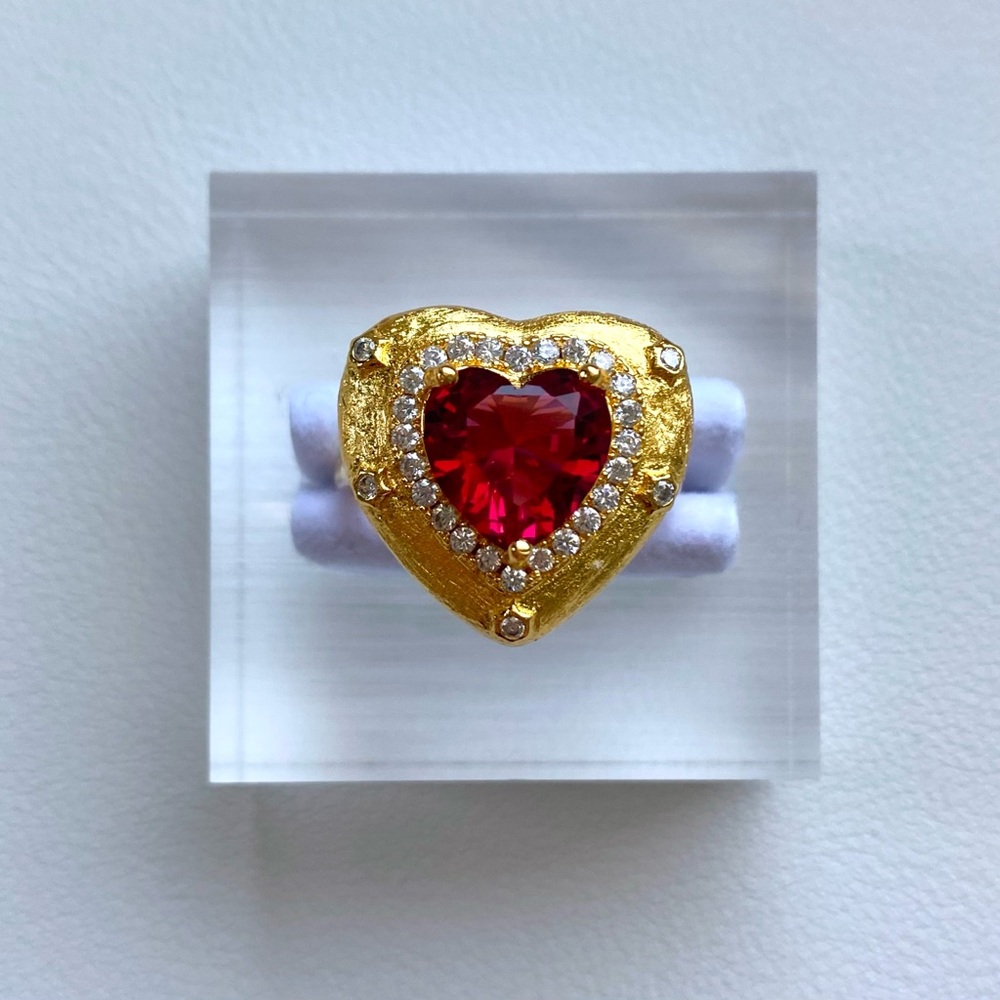 Gold Heart-Shaped Red Gemstone Ring